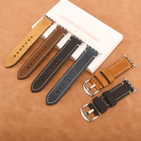 Heqi pita jam tangan pintar Applewatch istimewa tali jam tangan suku cadang kulit asli dapat disesuaikan Vintage lembut tahan lama Mewah Unik