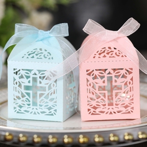 Cajas <span class=keywords><strong>de</strong></span> Regalo Hstyle para <span class=keywords><strong>Bautizo</strong></span>, Cajas con Cruz Cortada a Láser y Cintas para Baby Shower, Bautismo, Bodas y Decoraciones <span class=keywords><strong>de</strong></span> Fiesta HS1792 - Product Image 2