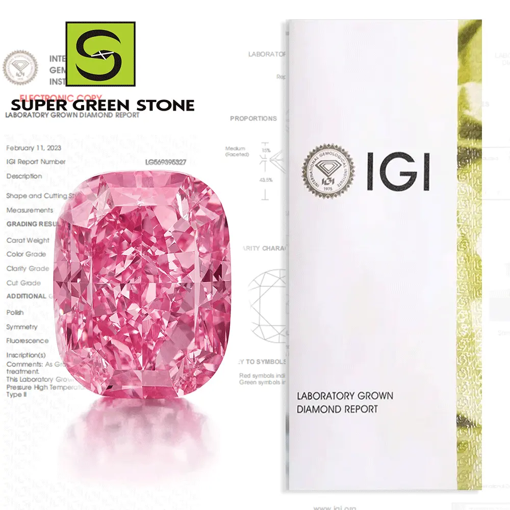 SuperGS SGSD054 IGI 인증 1.5ct 방사 지아 공주 컷 희귀 한 멋진 모양 타원형 느슨한 핑크 실험실 성장 다이아몬드