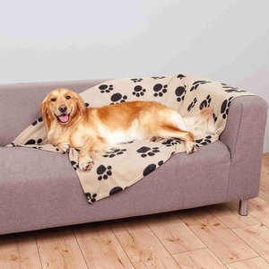 Coperta per animali domestici con stampe di zampe 150 x 100 cm beige per cani e gatti, morbida e accogliente in pile. - Product Image 2