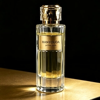 Flacon de parfum de luxe en verre transparent 30 ml, étiquette personnalisée, atomiseur cylindrique vide, capuchon noir taillé en diamant, sérum de soin pour la peau