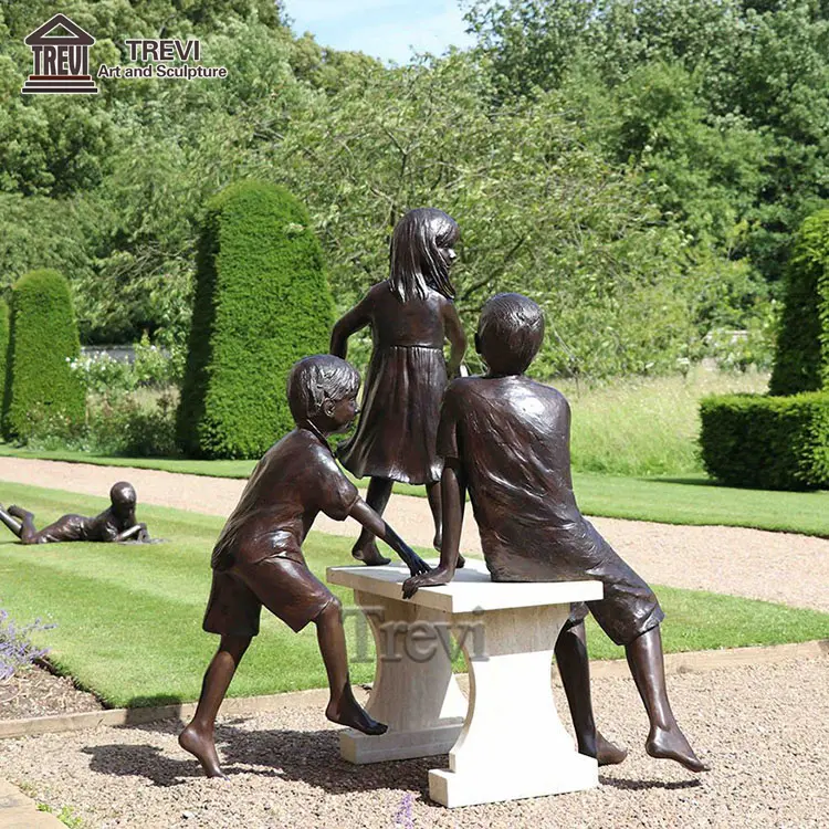 Eenfants Jouant De La Musique Escultura de bronze três crianças Estatuetas Estátuas musicais