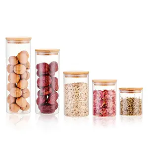 Wholesale supplier eco friendly glass food storage jar food coffee candy glass jar with bamboo lid