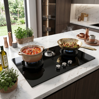 Table de cuisson à gaz encastrable moderne à 3 brûleurs, panneau en verre trempé, plaque supérieure en acier inoxydable, protection anti-extinction de flamme, usage domestique intensif