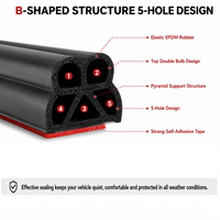 Bande d'étanchéité en caoutchouc EPDM auto-adhésive double couche à 5 trous en forme de B pour porte de voiture, fenêtre, capot et coffre, réduction du bruit