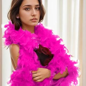 Écharpe en plumes de poulet <span class=keywords><strong>rose</strong></span> moelleuses, 40G 60G 90G, 2 mètres, plumes Chandelle, châle, écharpe, robe de fête de carnaval - Product Image 2