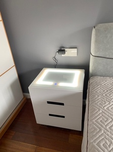 Muebles de Dormitorio en Oferta, Mesita de <span class=keywords><strong>Noche</strong></span> de 3 Cajones con Luz LED Inteligente, Acabado <span class=keywords><strong>Blanco</strong></span> Brillante, Multifuncional, de Madera Maciza - Product Image 6