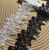 Dentelle brodée découpée au laser en filet blanc double vague motif papillon français, 100 % polyester soluble dans l'eau pour robe