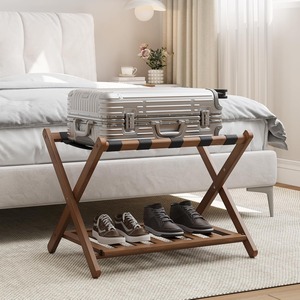Support pliant pour <span class=keywords><strong>valise</strong></span> en <span class=keywords><strong>bois</strong></span> d'acacia avec rangement et étagère à chaussures – Indispensable pour chambre d'hôtes, chambre à coucher, hôtel - Product Image 2