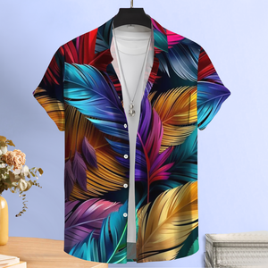 Camisa de Playa Retro con Estampado de Inyección de Tinta para Hombre. Camisa Hawaiana de Hombre con Botones. Patrones Personalizables Disponibles - Product Image 3