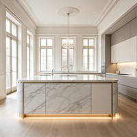 Set Perabot Dapur Pintar Kelas Atas XINGRUO Kabinet Tanpa Gagang yang Ramping dengan Showcase Kaca Berlampu LED Terintegrasi untuk Rumah Modern