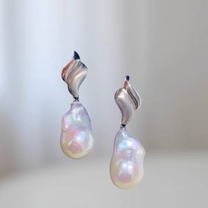 อุปกรณ์ทำเครื่องประดับมุก DIY ต่างหูเงินแท้ S925 พร้อมลูกปัดกลมขนาด 10-15 มม. ถาดใส่ต่างหูเปล่า เครื่องประดับเงินแฟชั่น - Product Image 4