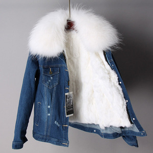Giacca Corta in Denim Blu Medio con Pelliccia Sintetica per Donna, Collo e Fodera in Finta Pelliccia, <span class=keywords><strong>Parka</strong></span> Invernale - Product Image 6