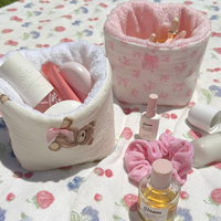 Boîte de rangement de bureau en tissu doux à motif nœud, couleur rose, imprimé nœud, ouverture supérieure, grand espace pour maquillage, bibelots et accessoires capillaires