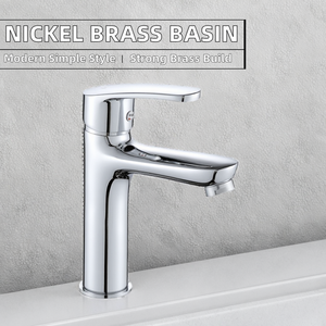 Robinet de lavabo de salle de bain en laiton nickelé au design épuré avec cartouche céramique, monotrou, à poser sur le plan, pour chambre, couloir, salle de sport - Product Image 2