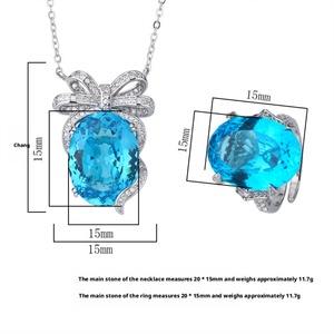Parure de bijoux en cuivre et zircone écologique de haute qualité, avec zircone cubique bleu-violet taille nid d'oiseau 15*20mm, collier et bague nœud pour femme - Product Image 2