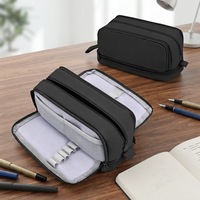 Trousse à crayons double fermeture éclair grande capacité en toile multicouche pour l'école et le bureau