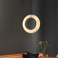 Lustre en albâtre espagnol, design circulaire unique et luxueux, adapté à la salle à manger, au comptoir de bar, au salon, au meuble TV