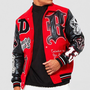 高品質 カスタム ラグジュアリー バーシティジャケット 襟付き パッチ刺繍 ヴィンテージ アメリカン ベースボール メンズ PUレザージャケット - Product Image 1