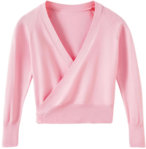 Tenue de danse de ballet pour enfants pas chère, pull enveloppant de ballerine à manches longues, haut à taille élastique en polyester, tenue d'entraînement chaude pour filles - Product Image 1