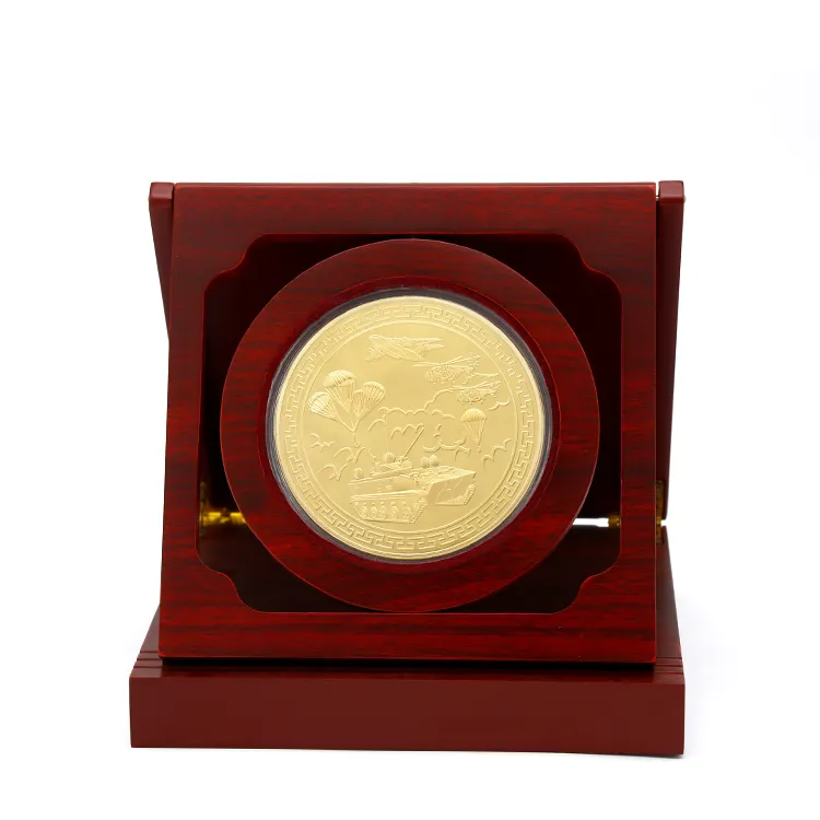 Logo personnalisé plaque métallique souvenir/pièce de monnaie avec boîte en bois