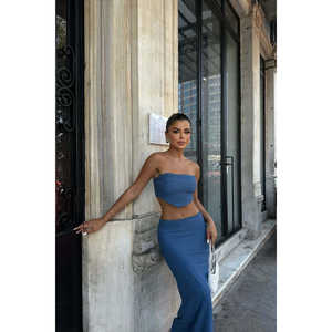 Ensemble jupe et robe de soirée indigo avec fente latérale - Product Image 4