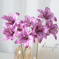 Künstliche 3-köpfige Klebeband-umwickelte Lilien, 3D-gedruckte Weichplastik-Hochzeitsdekoration, Blumenwand, Kunstblumen, Fotorequisiten, China