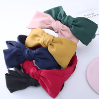Bandeau large en satin pour femme avec grand nœud, bandeau à nœud papillon couleur unie vintage, accessoires de mode pour cheveux, personnalisation possible
