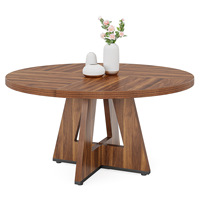 Table à manger ronde en bois moderne - Certifiée CE avec base géométrique sur piétement pour cuisine et salle à manger (4-6 places)