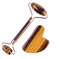 Oeil de tigre naturel Gua Sha Set avec rouleau de jade-Outils de massage du visage en gros, livraison rapide
