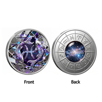 Médaille Ronde Géométrique Enchantante en Cuivre Fin 999 de 1 oz, Colorée, avec Motif Double Poisson et Carte des 12 Signes Astrologiques au Dos