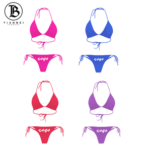 Tenues de plage personnalisées pour femmes avec logo, maillots de bain <span class=keywords><strong>sexy</strong></span> 2 pièces, impression personnalisée sur tissu, ensemble de maillots de bain mini bikini - Product Image 1