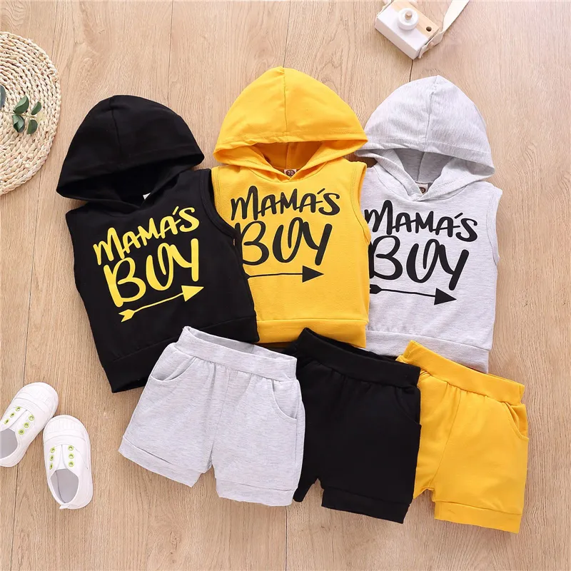 Wholesale sleeveless hooded sweatshirt set 2pcs newborn baby boys clothes sets toddlers boys clothing outfits