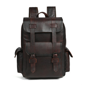 Ando <b>Bag</b> Vintage Genuine <b>Leather</b> Backpack for <b>Men</b> Cowhide <b>Travel</b> <b>Bag</b> with Flap and Adjustable Shoulder Straps - Product Image 1