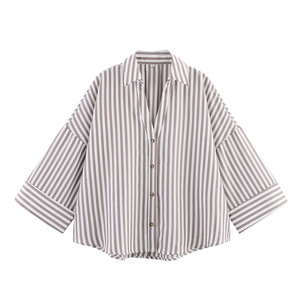 Camicia da Donna Estiva Nuova Casual Slim Fit in Lino con Bottoni a Righe Multicolore a Maniche Lunghe - Product Image 2