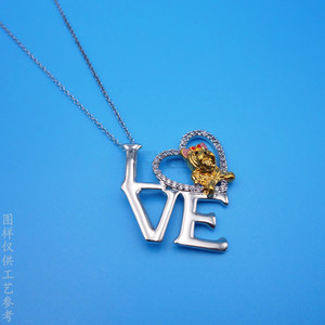 Collier Pendentif Amour Créatif en Argent et Or Bicolore avec Breloque Cœur Diamant Personnalisée - Product Image 2