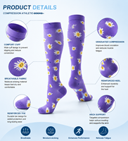 Chaussettes de compression montantes personnalisées à imprimé marguerite pour femme, chaussettes à pression dégradée pour la course, le cyclisme, le yoga, avec logo personnalisé OEM