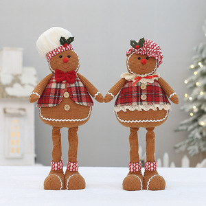 Bulk Wholesale Christmas Gingerbread Man Plush Toys Red Plaid Fabric <b>Xmas</b> Standing Dolls for Holiday Home Decorations - Product Image 3
