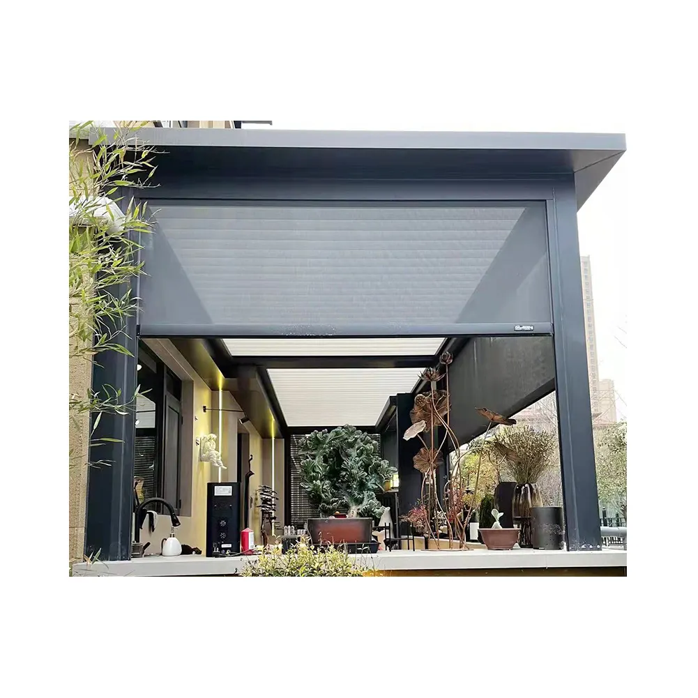 Garove tela personalizada à prova de vento, tela motorizada para janela de pátio, pátio ao ar livre, cobertura de janela