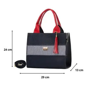 Sac fourre-tout décontracté pour femme Fana, en cuir PU rayé, avec fermeture à rabat, sangle chaîne bleue, sac à main classique pour usage quotidien - Product Image 4