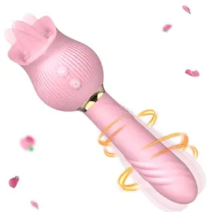 2-in-1 Female Girls Masturbation Rose Sex Toys Tongue Vibe Vibrator Tongue Licking Teasing Vibrator G-Spot For Women Ladies