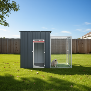 Nichoir pour chien en acier galvanisé 84,3x99,6x71,3 pouces avec enclos extérieur, abri pour animaux de compagnie durable toutes saisons, design moderne - Product Image 2