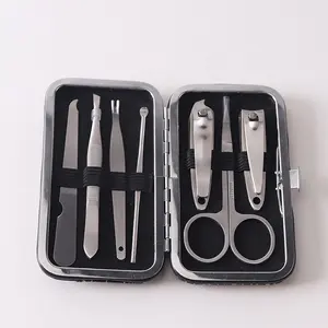 High Quality 7pcs Purse Size Black Manicure Set With Leather Case