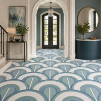 Mosaïque céramique personnalisée en forme d'éventail pour le sol du hall d'hôtel, carreaux artistiques à motif d'arche bleue pour les espaces commerciaux et les murs décoratifs de salle de bain