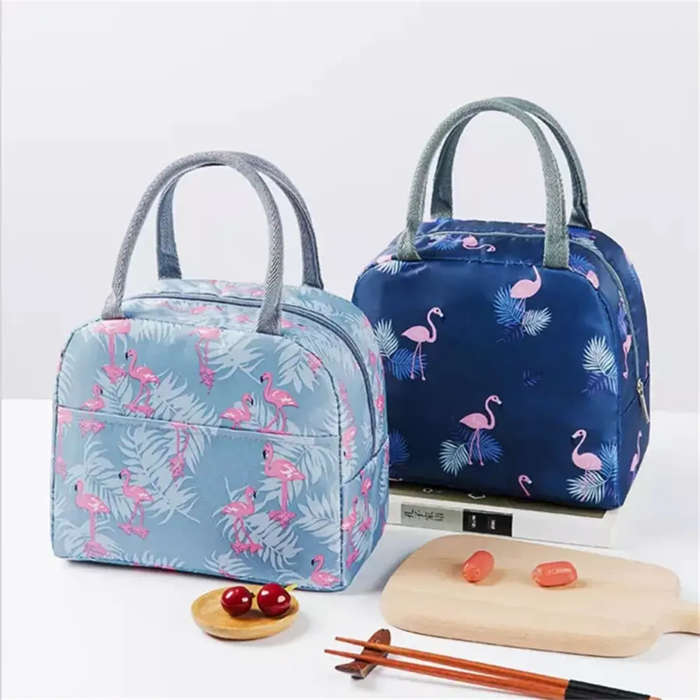 2022 Schattige Kinderen Geïsoleerde Lunch Tas Thermische Custom Flamingo Afdrukken Tassen Vrouwen Koeler Picknick Voedsel Lunchbox Tas