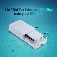 Extensor PoE 1 Entrada 4 Salidas, 1000Mbps, 30w, Adaptativo, Resistente al Agua, Repetidor Exterior de Larga Distancia, Switch PoE Full-Duplex para Cámaras CCTV