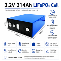 Cellule de batterie LiFePO4 de qualité supérieure 3.2V 314Ah, plus de 6000 cycles, pour DIY 12V 24V 48V, stockage solaire, VR, VE, température de fonctionnement -20-60°C