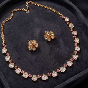 Elegant Gold/Silver Plated Tennis <b>Chain</b> Necklace & Flower <b>Stud</b> <b>Earrings</b> Set Minimalist Party Wear Jewelry with Ring - Product Image 2