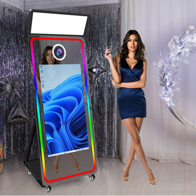 65 Inch Magic AI Mirror Photo Booth With Touch Screen Camera and Printer Selfie Digital Mirror Photobooth Machine for Party