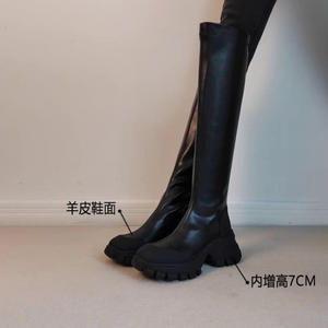 Versión de Piel de Oveja ~ Botas Altas por Debajo de la Rodilla con Plataforma de Cuña Oculta para Mujer, Ajustadas, Elásticas, Adelgazantes, Casuales, Deportivas, para Montar - Product Image 5